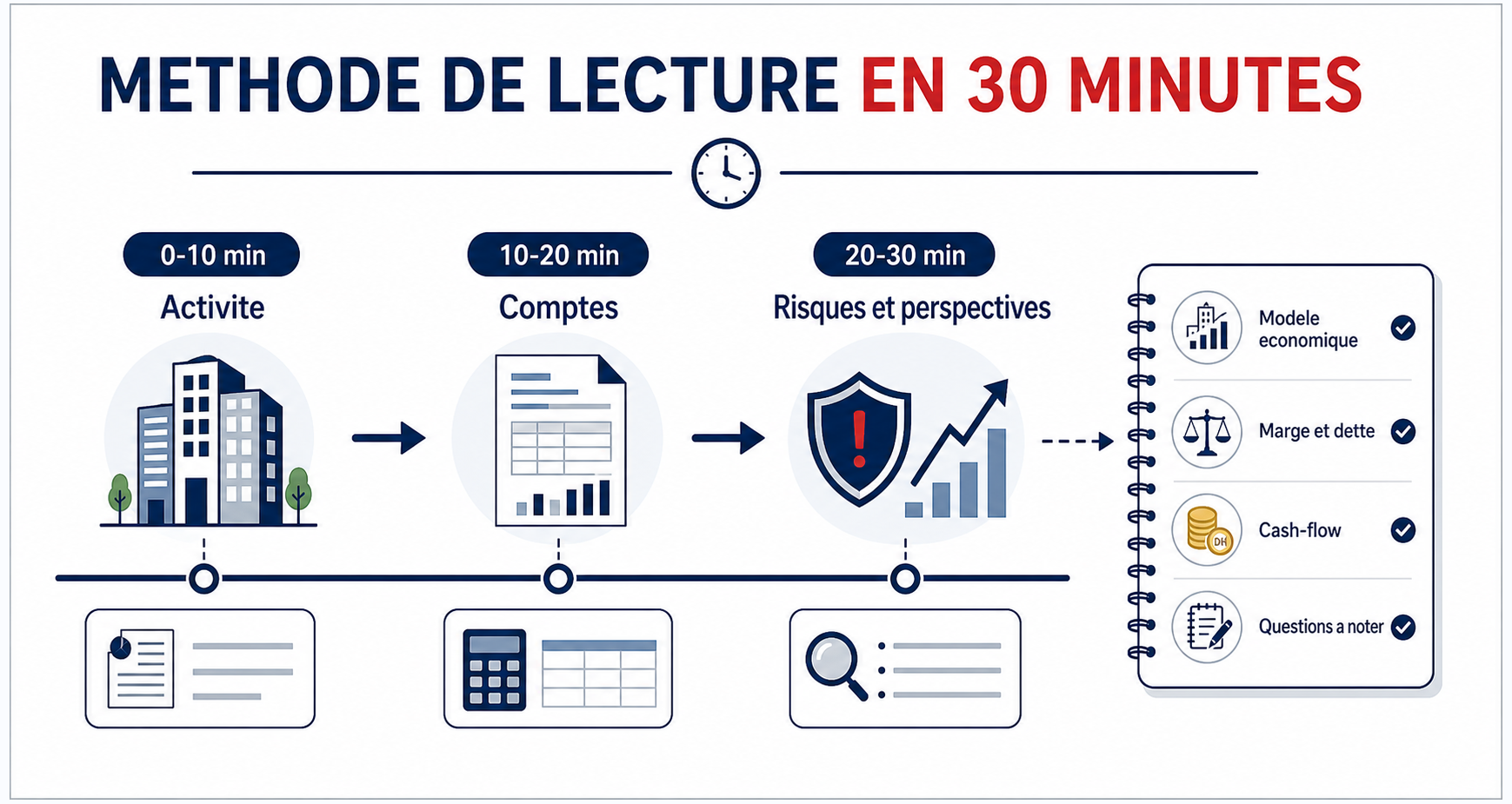Schéma pédagogique de lecture d’un rapport annuel en 30 minutes