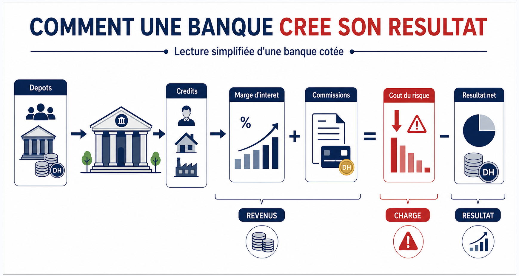 Schéma simplifié du résultat d’une banque cotée